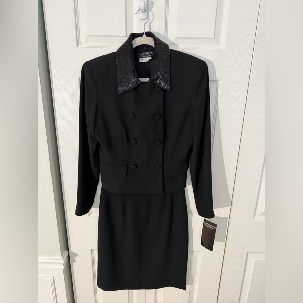 NWT Vintage Cynthia Howie Black Skirt Set with Detachable Beaded Collar